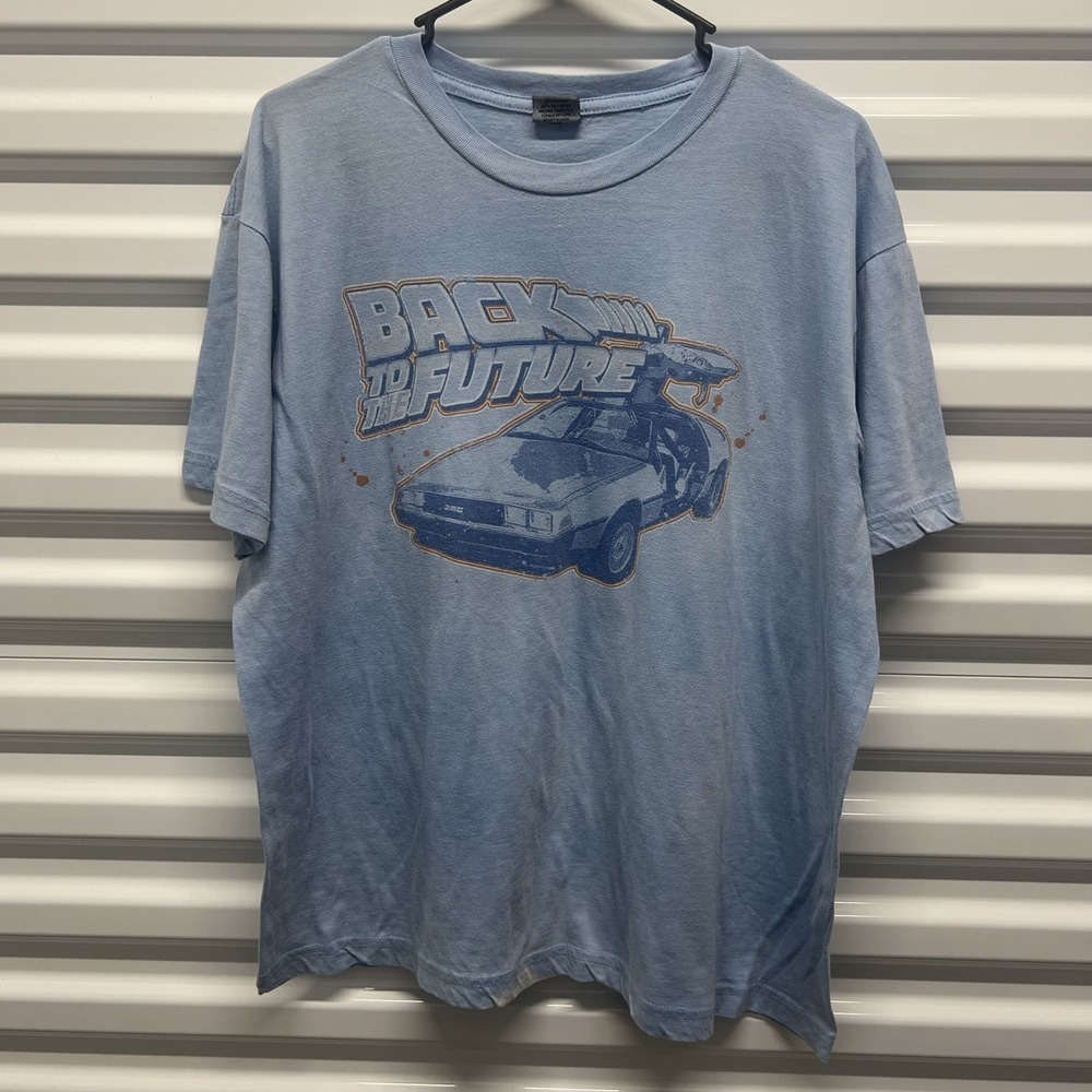 Back to the Future T-Shirt XL Mens Blue‎ DeLorean Graphic Movie Tee Distressed